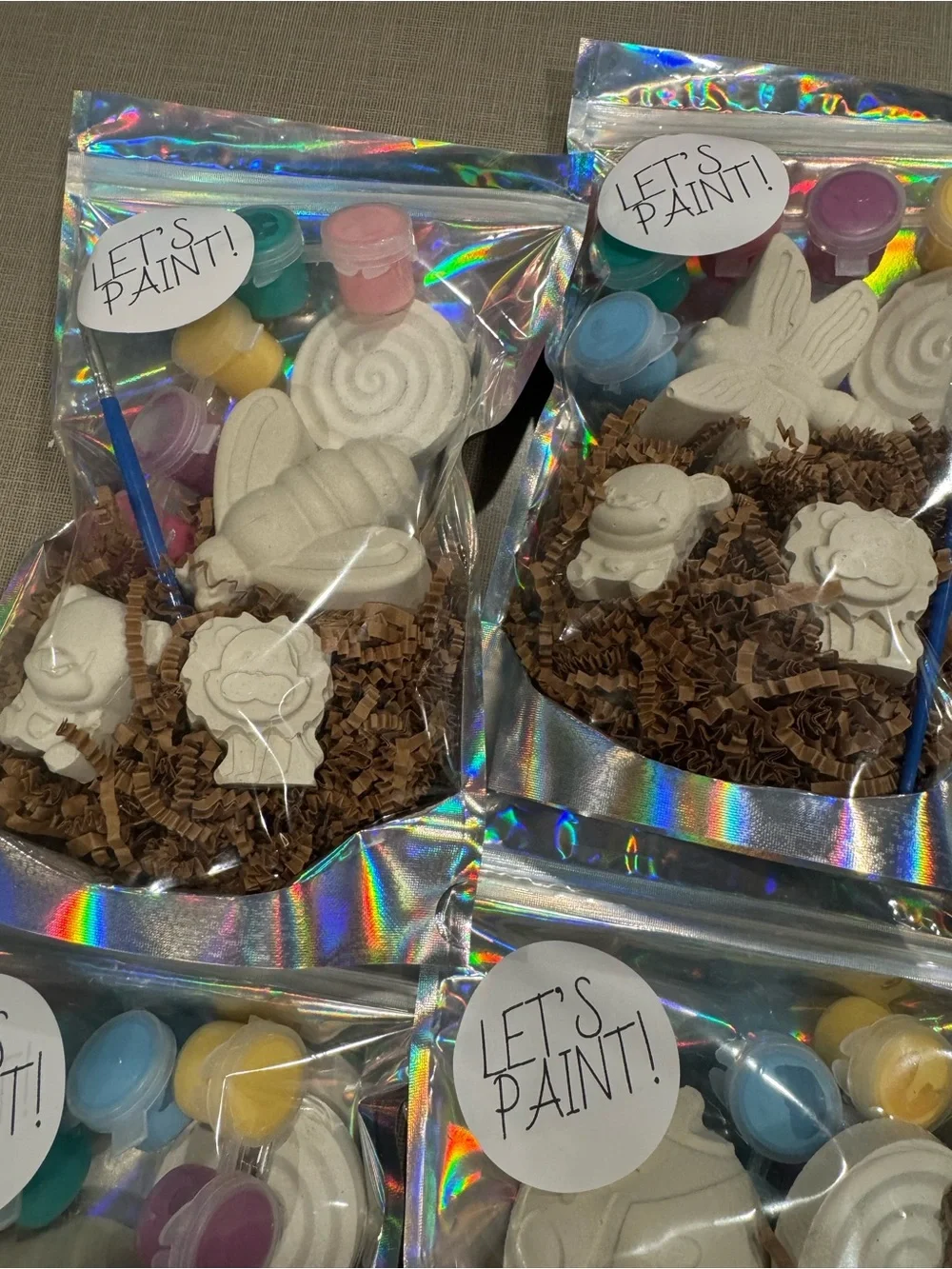 Hand Crafted Paint-Your-Own White Ceramic Party Favor Kits with Paint Pots